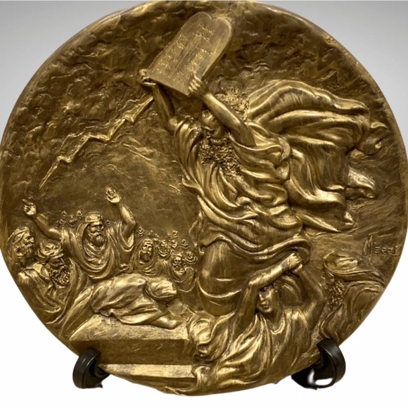 Moses 10 Commandments Relief Decorative Plate Bronze Cast Rhodes Studios 1st Ed - Picture 7 of 8